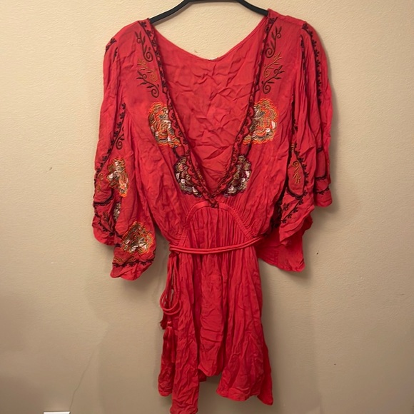 NWT Free People Cora Embroidered Mini Dress/Tunic in Red Small - Picture 3 of 6